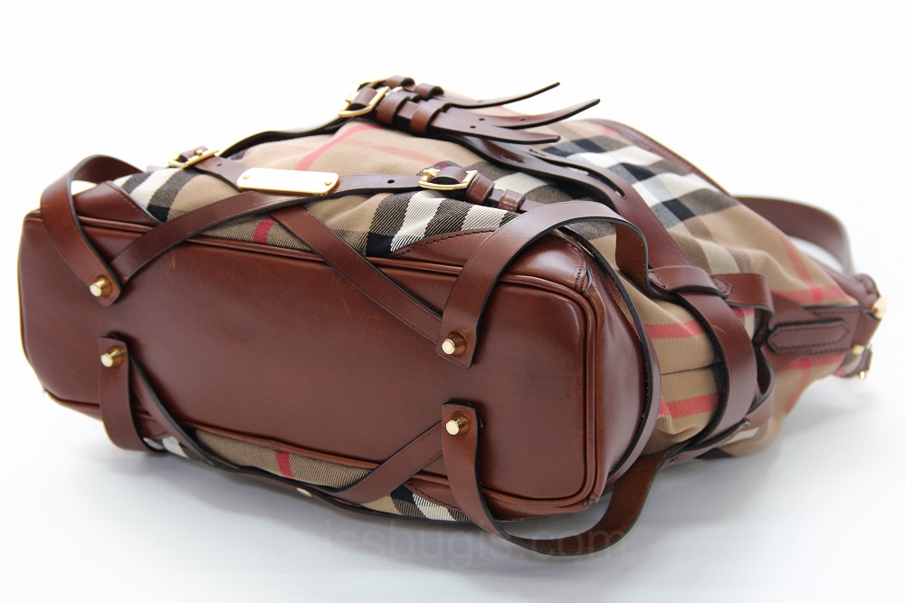 Burberry Brown House Check Canvas and Leather Bridle Whipstitch