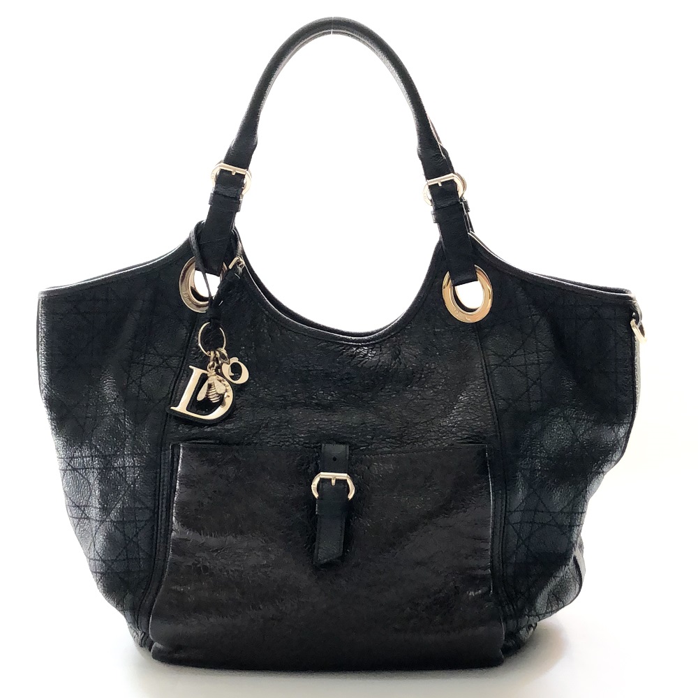 Christian Dior Black Leather Cannage Bee Tote