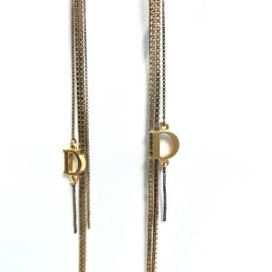 Christian Dior Dangling Chain Logo Pink-Goldtone Earrings