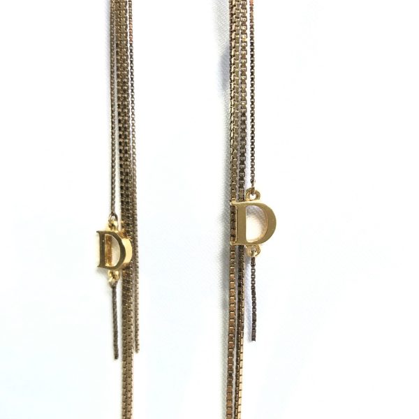 Christian Dior Dangling Chain Logo Pink-Goldtone Earrings