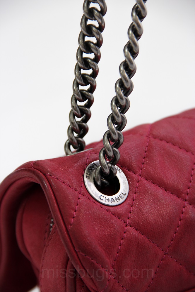 Chanel Fuchsia Metallic Leather Flap Bag - Miss Bugis