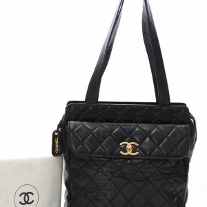 Chanel Black Quilted Lambskin Leather Tote