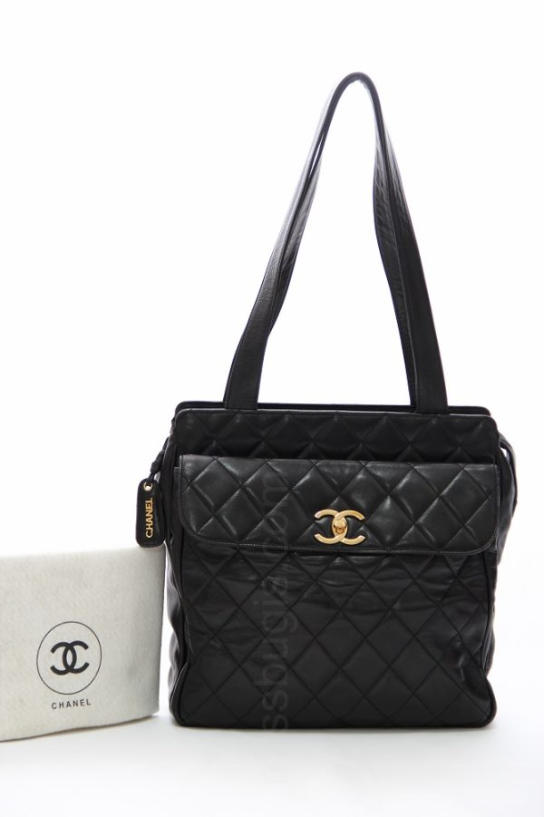 Chanel Black Quilted Lambskin Leather Tote