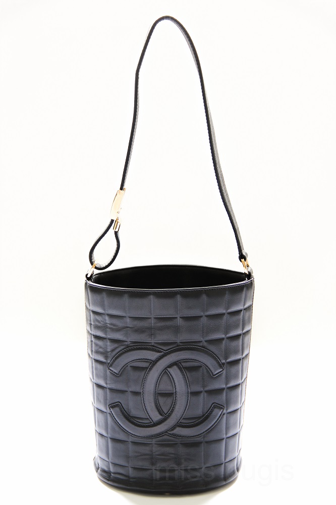 Chanel Black Chocolate Bar Lambskin Leather Bucket