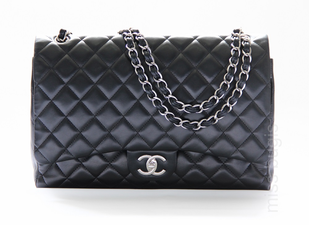 Chanel Black Quilted Lambskin Leather Classic Maxi Jumbo Double Flap Bag