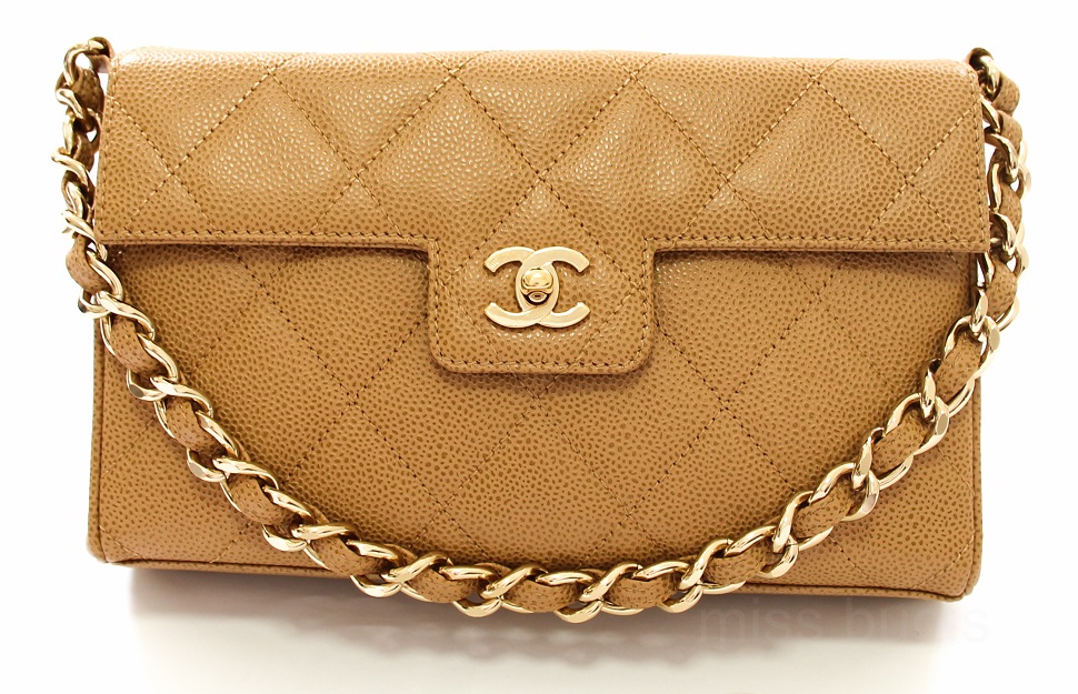 Chanel Beige Quilted Caviar Leather Single Flap Bag