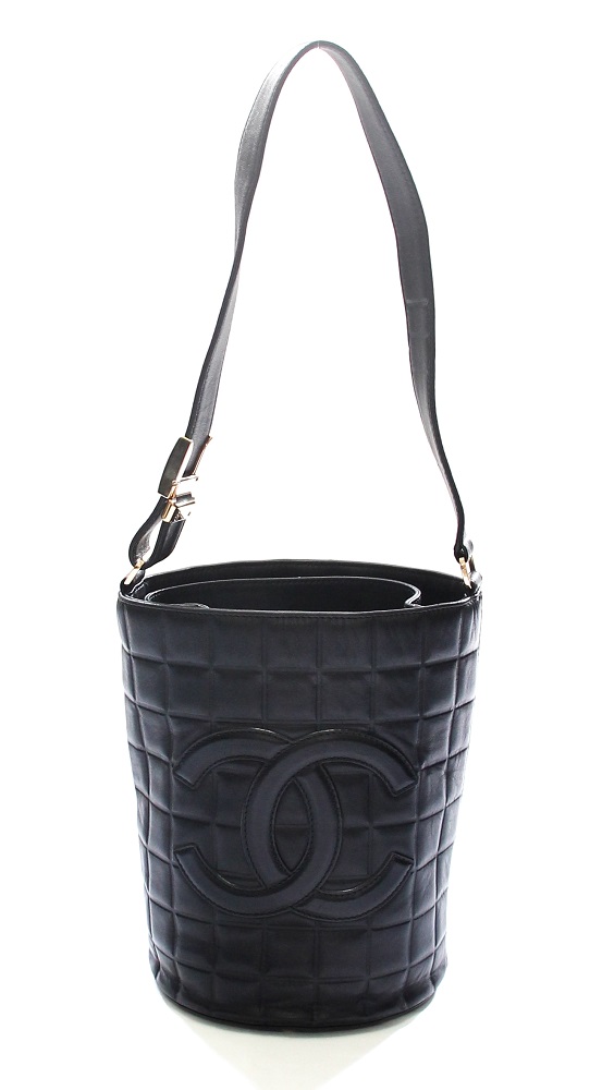 Chanel Black Chocolate Bar Lambskin Leather Bucket