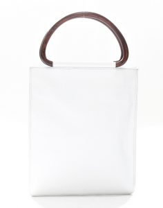 Chanel White Caviar Leather Burled Wood Handles Tote