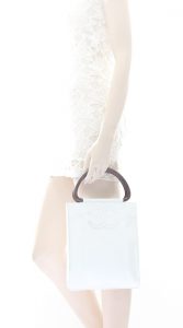 Chanel White Caviar Leather Burled Wood Handles Tote