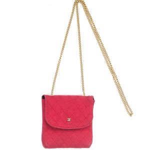 Chanel Red Quilted Jersey Pouch On Chain/Necklace