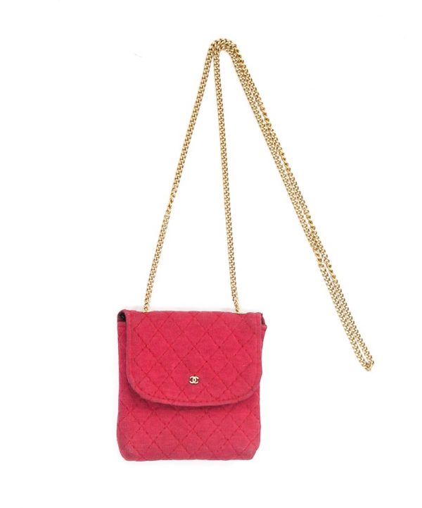 Chanel Red Quilted Jersey Pouch On Chain/Necklace
