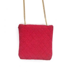 Chanel Red Quilted Jersey Pouch On Chain/Necklace