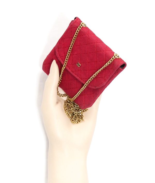 Chanel Red Quilted Jersey Pouch On Chain/Necklace