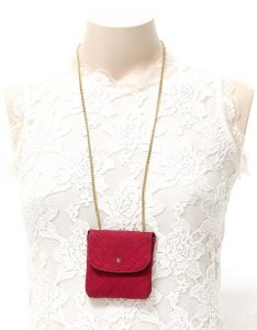 Chanel Red Quilted Jersey Pouch On Chain/Necklace