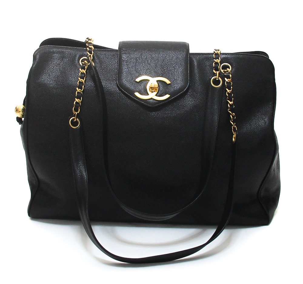 Chanel Black Jumbo Weekender Overnighter Caviar Leather XL Bag