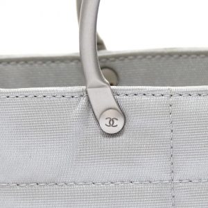 Chanel Silver Quilted Nylon Pochette