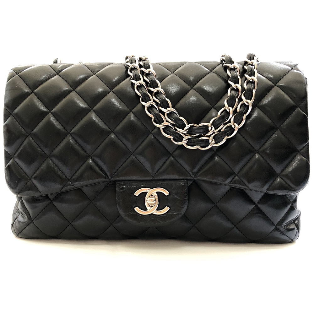 Chanel Black Quilted Lambskin Leather Classic Jumbo Single Flap Bag
