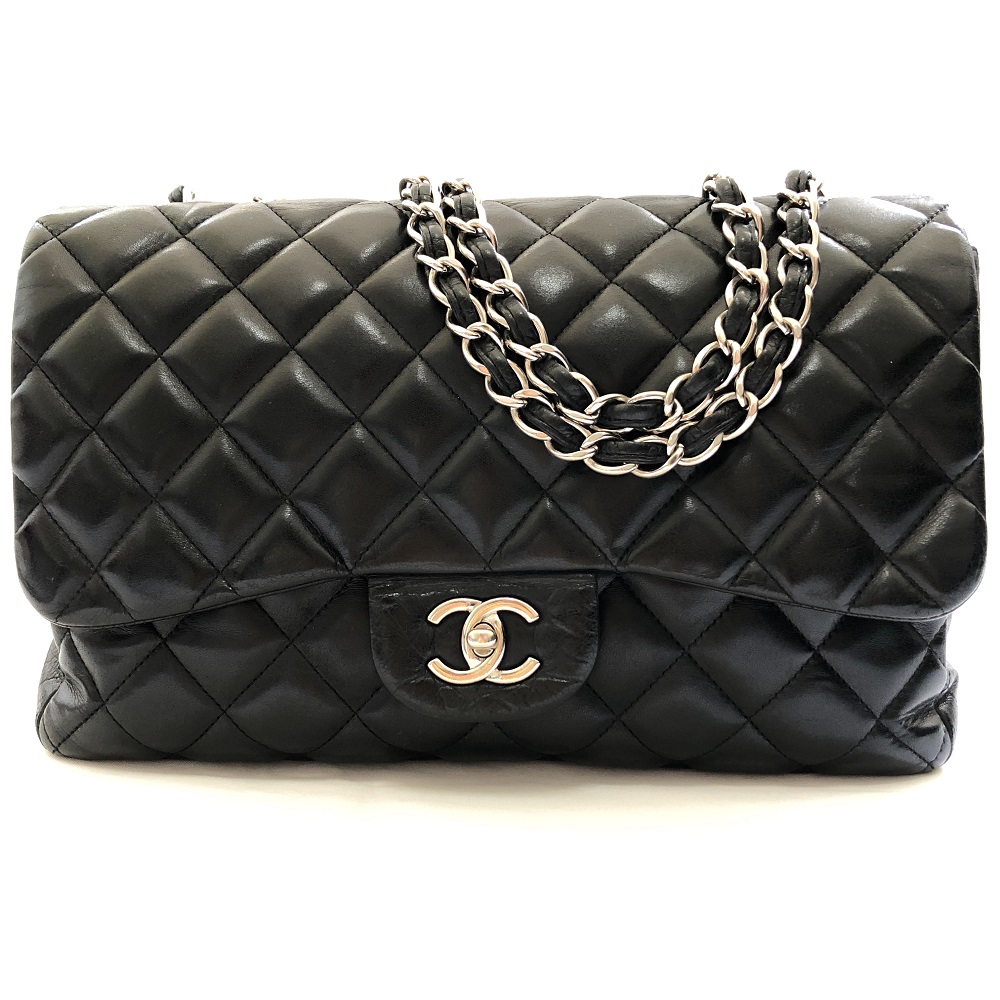 Chanel Black Quilted Lambskin Leather Classic Jumbo Single Flap Bag - Miss  Bugis