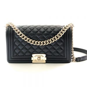 Chanel Black Quilted Lambskin Leather Old Medium Boy Flap Bag