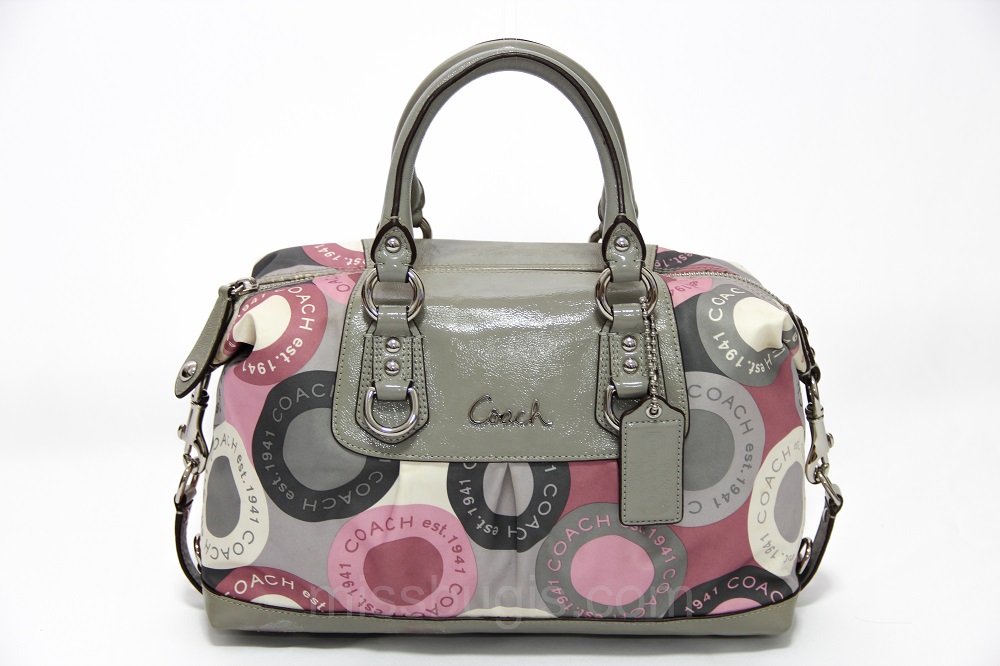 Coach Gray Leather Multicolour Monogram Satin 2-way Bag