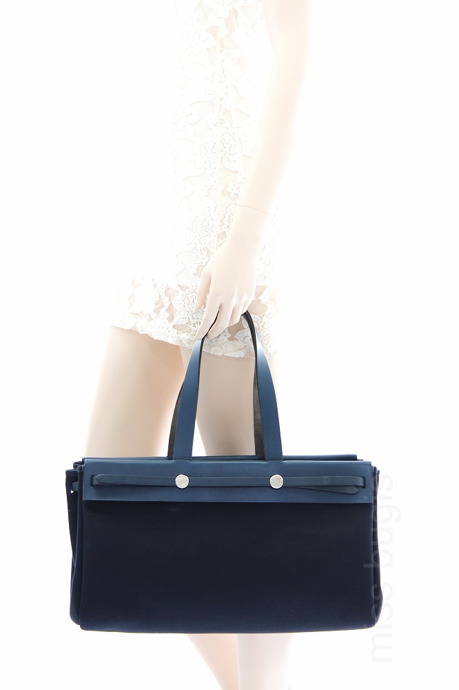 Hermès Herbag Cabas Navy Toile Gm 40cm 2-in-1 7hz0904 Blue Canvas Tote For  Sale at 1stDibs