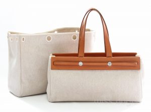 Hermes 2 in 1 Herbag Cabas Canvas Leather Tote