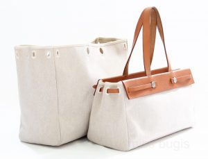 Hermes 2 in 1 Herbag Cabas Canvas Leather Tote