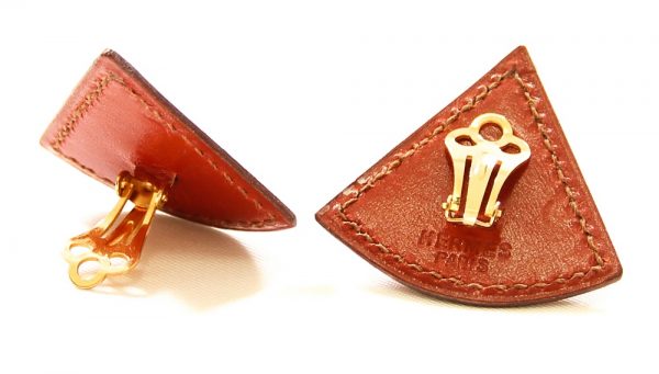 Hermes Triangle Leather Clip Earrings