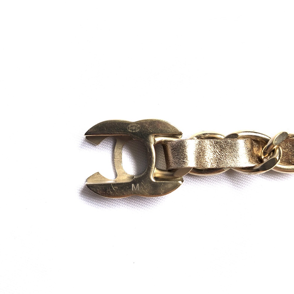 Vintage Chanel Iconic Charm Bracelet with Black Leather/Gold Chain