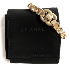 Chanel Black Leather Quilted CC Turn-Lock Bracelet M