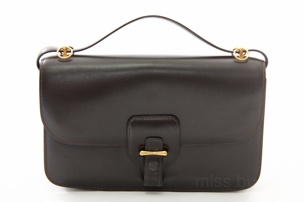Hermes Dolly Veau Box Dark Brown 1970's Leather Bag