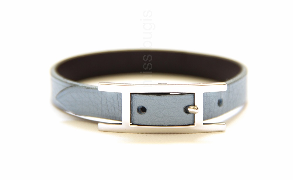 Hermes Behapi Simple Tour Light Blue/Dark Brown Reversible Leather Bracelet