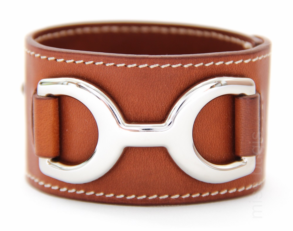 Hermes Pavane Palladium Leather Bracelet