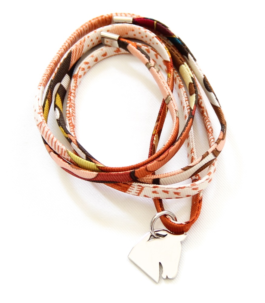 Hermes Tourbillon Silver Silk Bracelet/Necklace/Bag Charm