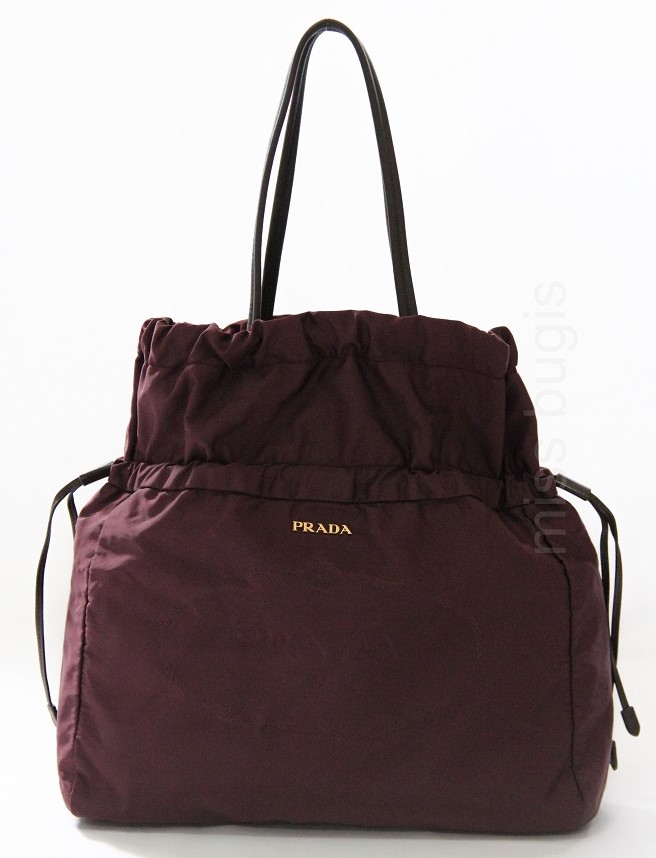 Prada Nylon Jacquard/Lambskin Leather Drawstring Bag