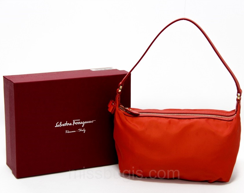 Salvatore Ferragamo Leather Handle Small Canvas Bag