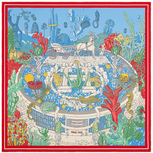 Hermes 70cm Square Scarf Ex-Libris Atlantis