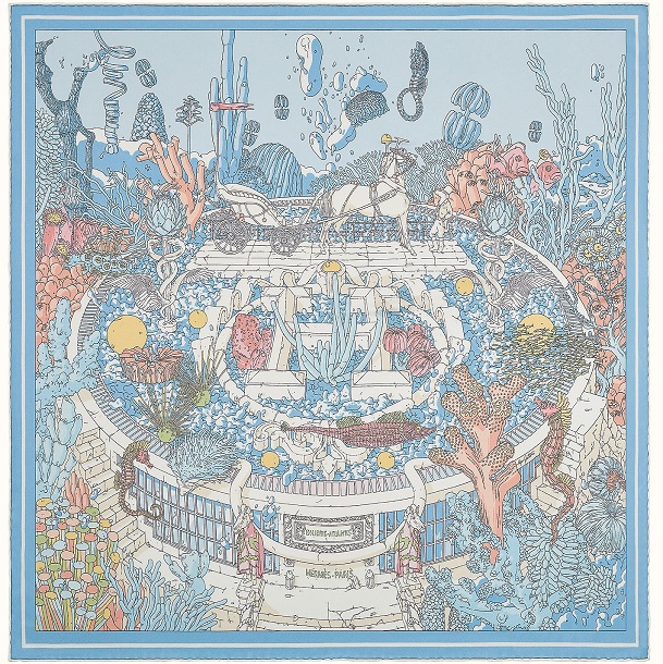 Hermes 70cm Square Scarf Ex-Libris Atlantis