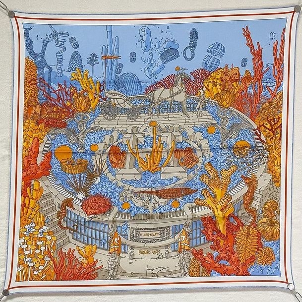 Hermes 70cm Square Scarf Ex-Libris Atlantis