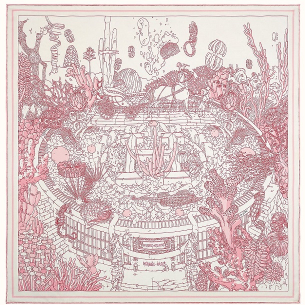 Hermes 70cm Square Scarf Ex-Libris Atlantis