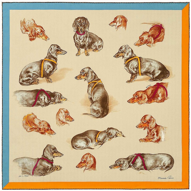 Hermes 70cm Square Scarf Les Bassets