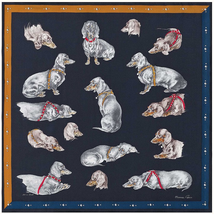 Hermes 70cm Square Scarf Les Bassets Studded