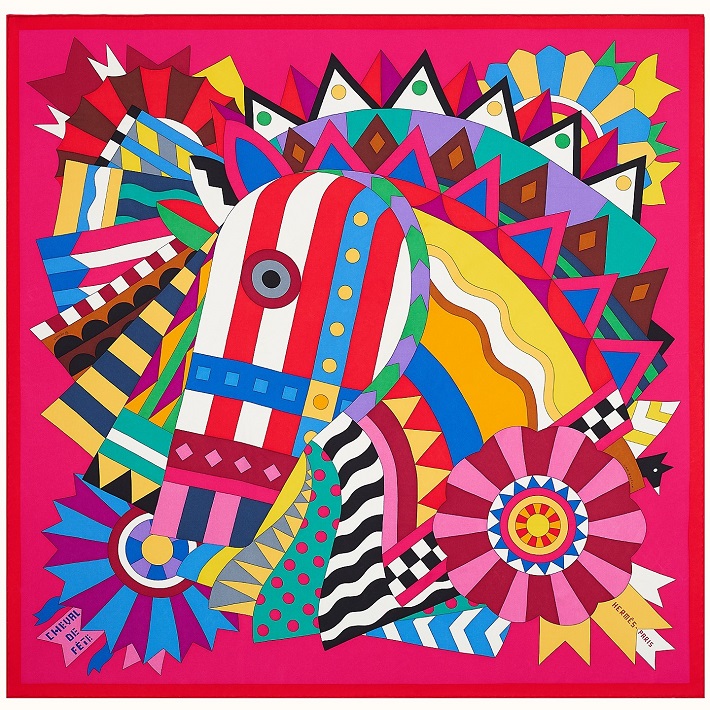 Hermes 90cm Square Scarf Cheval de Fete