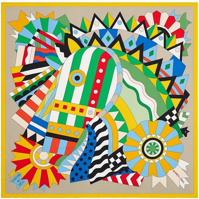 Hermes 90cm Square Scarf Cheval de Fete