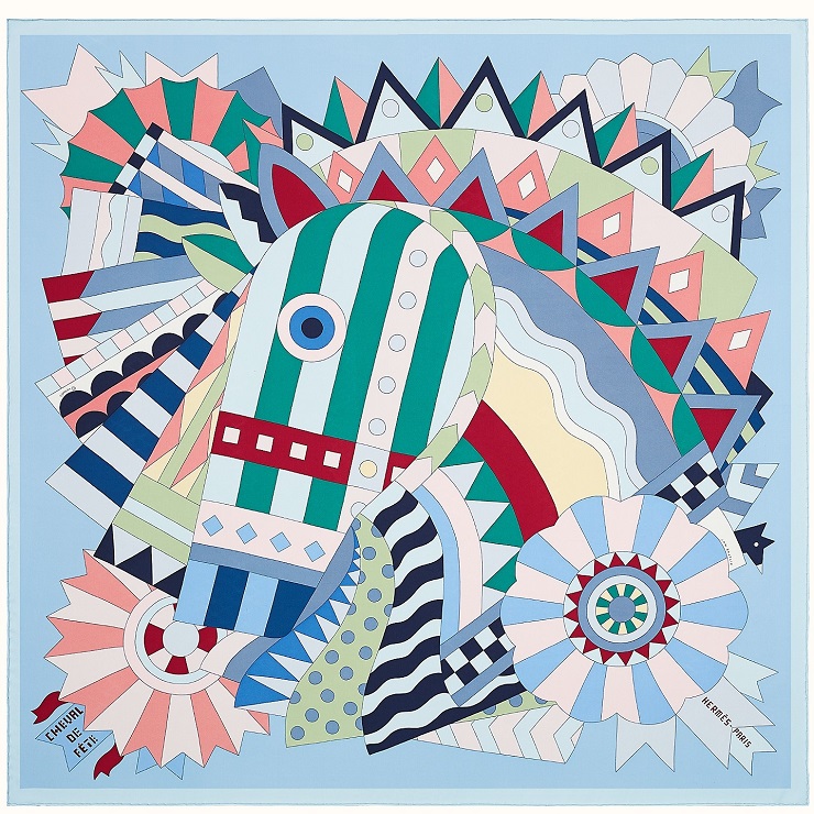 Hermes 90cm Square Scarf Cheval de Fete