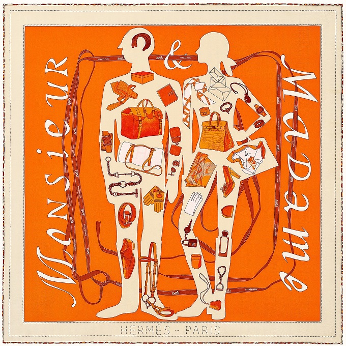 Hermes 70cm Square Scarf Monsieur ET Madame