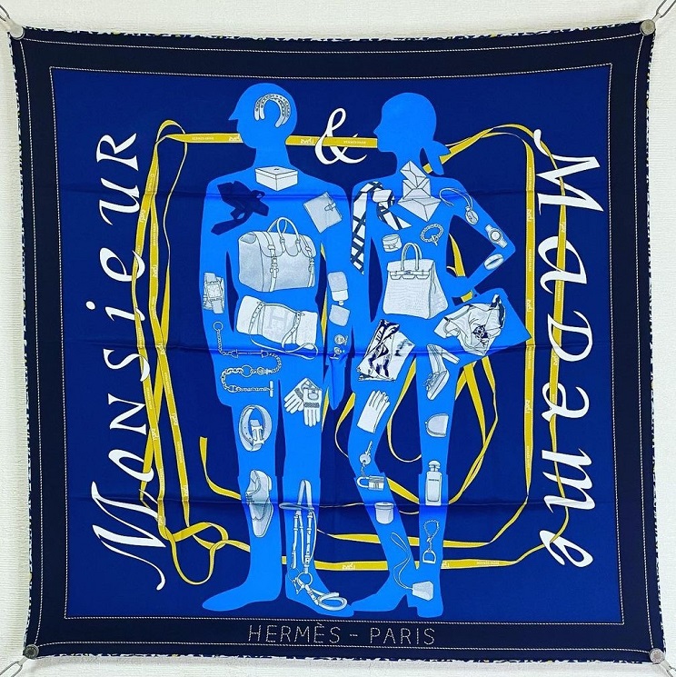 Hermes 70cm Square Scarf Monsieur ET Madame