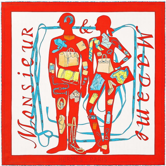 Hermes 70cm Square Scarf Monsieur ET Madame