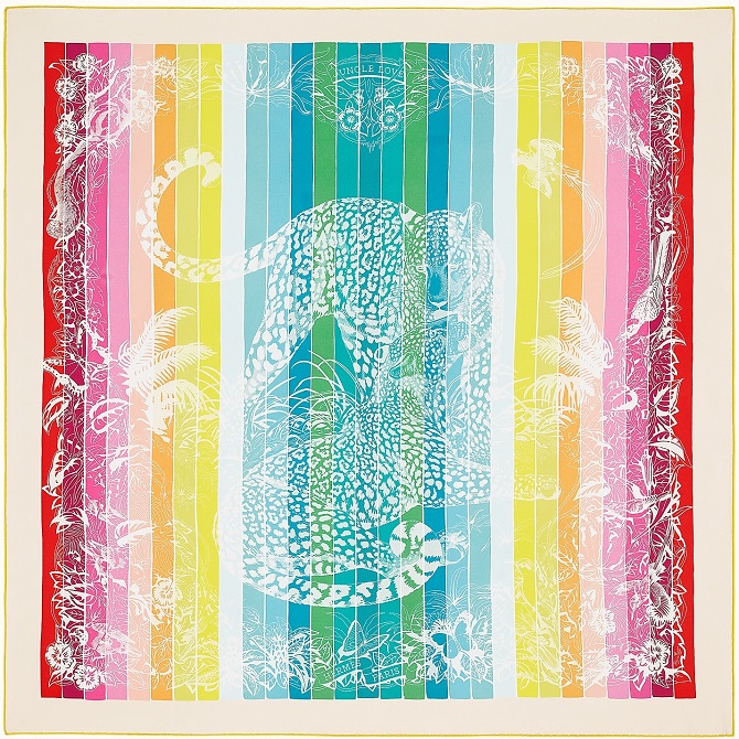 Hermes 90cm Square Scarf Jungle Love Rainbow