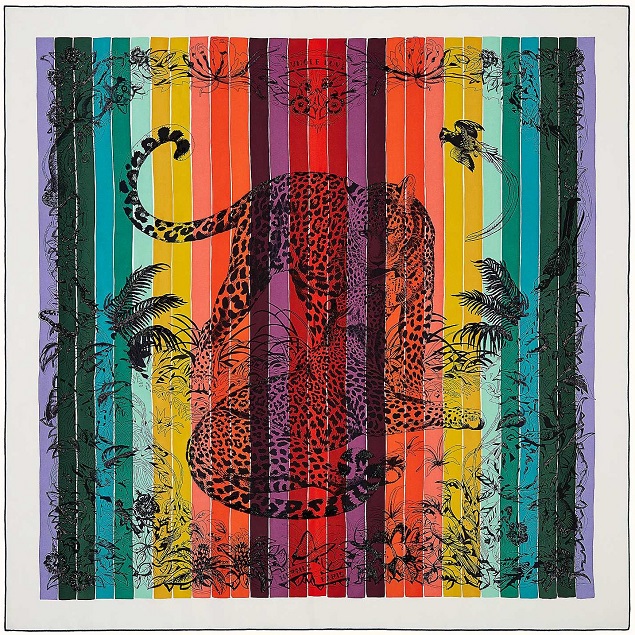 Hermes 90cm Jungle Love Rainbow Embroidered